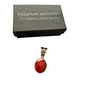 Silpada Red Corral Sterling Silver Pendant For Necklace